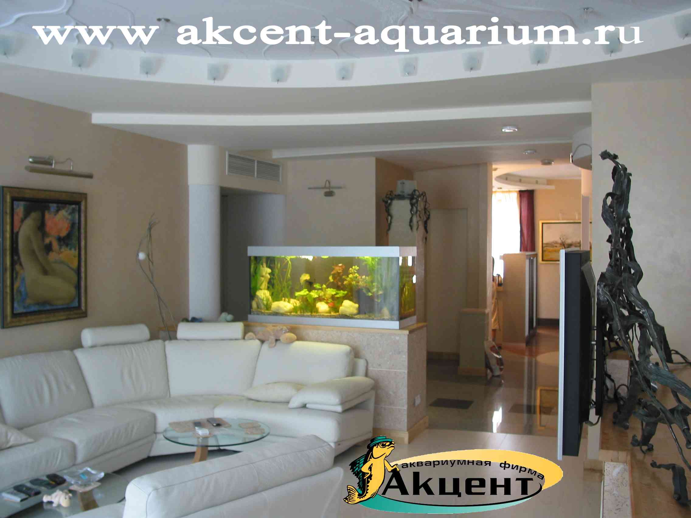 Акцент-Аквариум, аквариум просмотровый 300 литров с живыми растениями